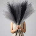 Faux Pampas Grass Decor, 9 PCS 37''/3.1FT Tall Fluffy Black Gray Fake Pompas Floral, Large Artificial Pompous Grass Branches for Floor Vase Fillers, Boho Farmhouse Room Wedding Decor by QUBITFUL