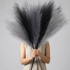 Faux Pampas Grass Decor, 9 PCS 37''/3.1FT Tall Fluffy Black Gray Fake Pompas Floral, Large Artificial Pompous Grass Branches for Floor Vase Fillers, Boho Farmhouse Room Wedding Decor by QUBITFUL