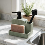 RQYIXI 3-in-1 Ceramic Square Soap Dispenser with Sponge Holder,Green,18 Oz - Image 5