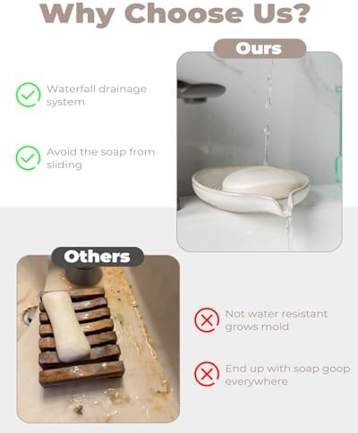 Zoeeker Soap Dish with Drainage, Ceramic Self Draining Bar Soap Holder - Image 6