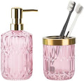 RRM Glass Bathroom Toothbrush Holder and Soap Dispenser Set, Pink by RRM