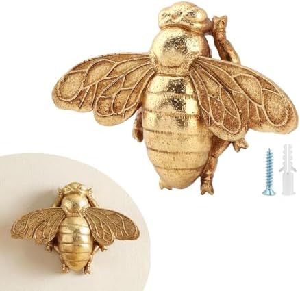 DOQXYAVM Gold Honey Bee Wall Art Decor, 3D Resin Bee Wall Sculpture, Hanging Insect Home Decoration for Living Room, Bedroom, Bathroom, Kitchen (S) by Unknown