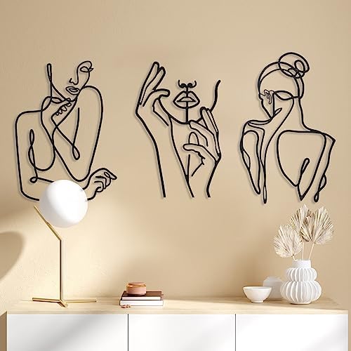 Photect 3 Pcs Metal Wall Art Minimalist Woman Line Decor, Cute, Black - Image 4