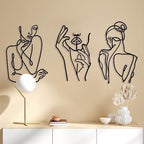 Photect 3 Pcs Metal Wall Art Minimalist Woman Line Decor, Cute, Black - Image 4