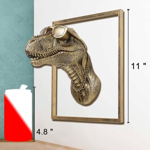 JJALIGHTS Exquisite Resin Animal Head Wall Dragon Sculpture (Gift Metal Frame) - Imitation Copper Vintage Decor for Living Room, Bedroom & Office | Decorative Wall Hanging Art (Dinosaur) - Image 3