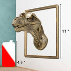 JJALIGHTS Exquisite Resin Animal Head Wall Dragon Sculpture (Gift Metal Frame) - Imitation Copper Vintage Decor for Living Room, Bedroom & Office | Decorative Wall Hanging Art (Dinosaur) - Image 3