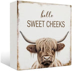 Highland Cow Bathroom Decor - Hello Sweet Cheeks Bathroom Decor, Rustic Highland Cow Western Wood Sign, 8 X 8 Inches by Unknown