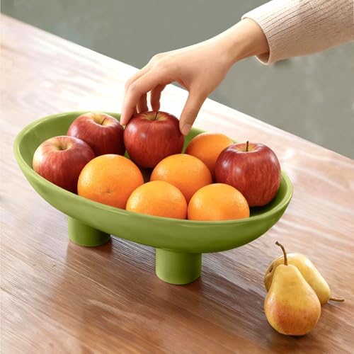 Three-Leg Ceramic Fruit Bowl, 12 Inch Oval Serving Dish for Kitchen Counter, Candy or Key Holder, Home Decor Accent (Light Green, 12 inch) - Image 2