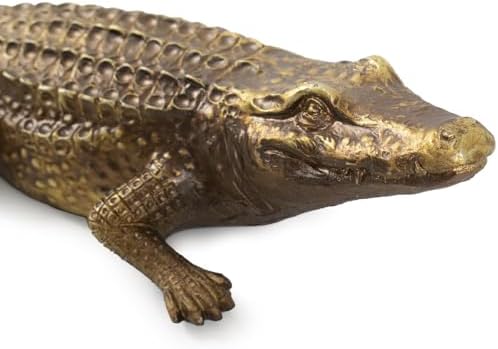 Howard Elliott Collection 52029 Gold Sculptures Antique Crocodile for Home Decoration Statue for Book Shelves, Console Tabels, Entryway, or Any room, Metallic Brassy Gold - Image 3