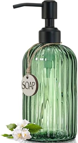 JASAI 18Oz Green Glass Soap Dispenser with Black Rust Proof Pump by JASAIHOME