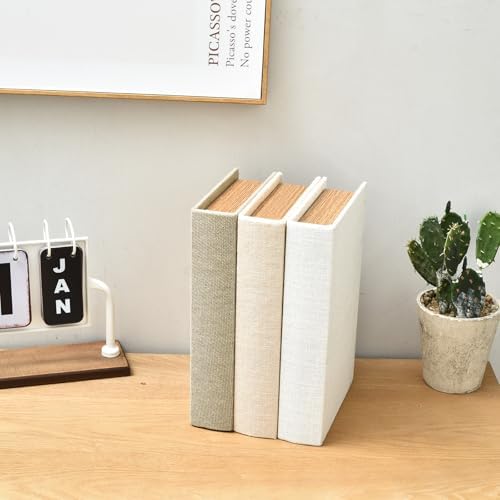 DECOR4SEASON Modern Linen and Wood Decorative Faux Book Boxes Set of 3,10" - Image 4