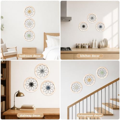 Paquesta 3 Piece Round Farmhouse Wall Decor with 6 Piece Interchangeable Flowers 12'' Medallion Wood & Metal Rustic Wall Art for Living Room Bedroom Kitchen Bathroom Dining Room Home Decorations - Image 5