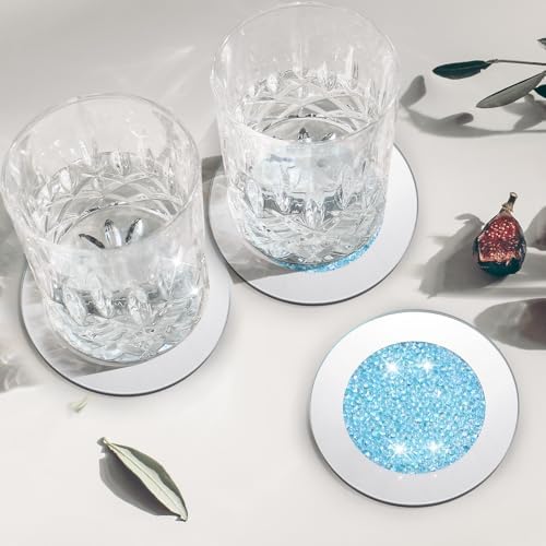 Jetec 6 Pcs Mirrored Glass Coasters with Holder, Bling, Navy Blue, 4 Inch - Image 7
