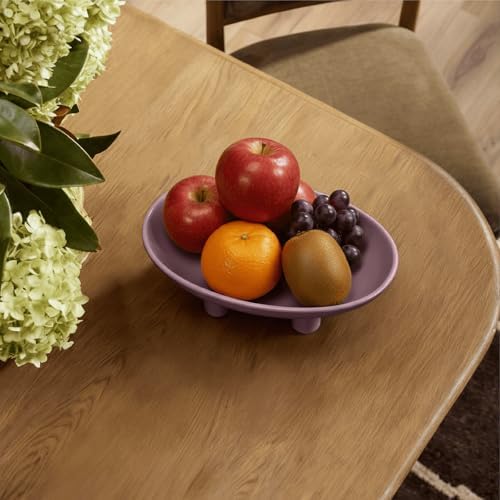 Three-Leg Ceramic Fruit Bowl, 10 Inch Oval Serving Dish for Kitchen Counter, Candy or Key Holder, Home Decor Accent Purple - Image 4