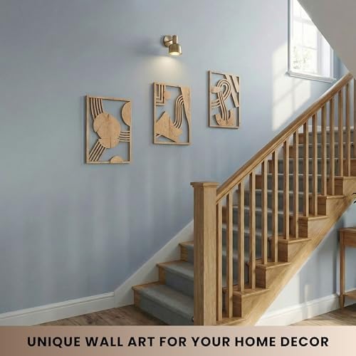 qmmp Modern Wooden Wall Sculptures - Set of 3 - Home Decor Accent - Large Wall Art for Living Room, Bedroom, Office - Easy Installation (Oak, Large - Abstract Shapes) - Image 3