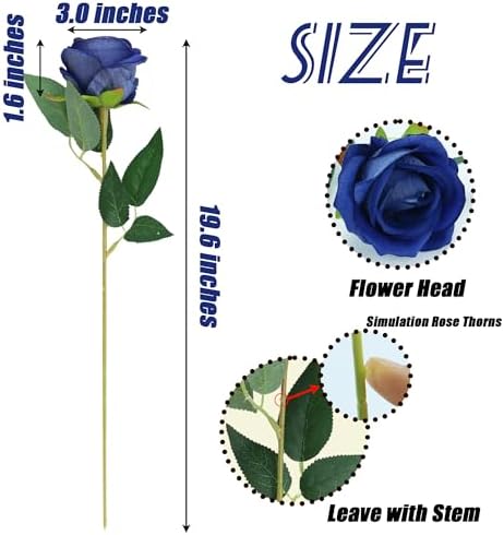 SITUMEIZI 15PCS Blue Artificial Roses Silk Flowers Fake Roses Realistic Bouquet Long Stem with Gift Box for Mother's Gift Day Home Party Wedding Decorations - Image 2