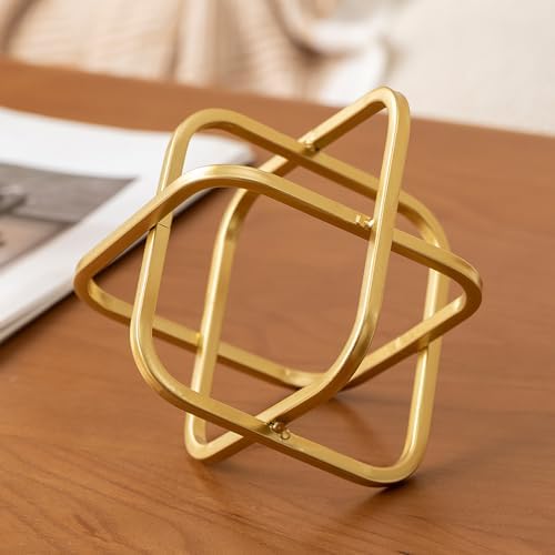 5.5" Gold Metal Geometric Sculpture, Modern Square Decorative Sphere by TICKCACY-EnrichYourLife