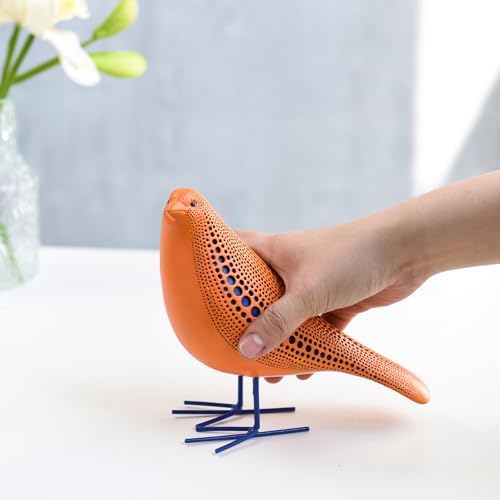 Quoowiit Bird Figurine, Modern Sculpture and Statues for Home Decor, Animal Statues for Bookshelf, Table, Entryway, Fireplace, Resin Decorative Sculpture with Chic Polka Dots Art Design (Orange) - Image 5
