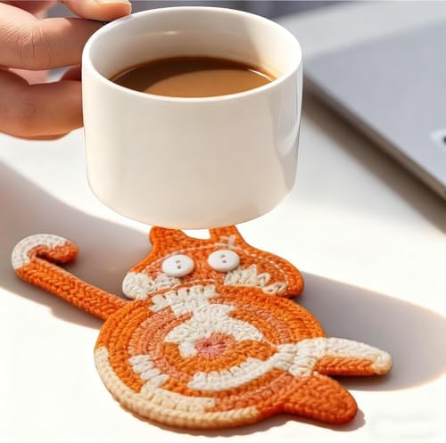 Drink Coaster, Woven Creative Coasters for Cat Lovers, Gag Gifts Cat Coffee Coaster for Desk Accessories Home Decor Tabletop Protection(Cat-4PCS) - Image 3