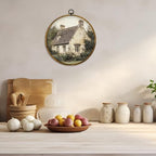 CUANFDDSF Vintage Rustic Countryside Round Wall Art, Retro Farmhouse Framed Hanging Wall Decor, Cottagecore Antique Country Landscape Canvas Prints Decorations for Home Bedroom Living Room, 10x10 Inch - Image 5