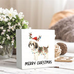 Shih Tzu Merry Christmas Wooden Box Sign Desk Decor, Shih Tzu Gifts, Christmas Dog Wood Block Sign for Home Bedroom Office Desk Table Shelf Wall Decorations, 5x5 Inch - Image 5