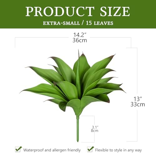 Artificial Agave Faux Plant, 2 Pack, 14.2 in, Green - Image 2