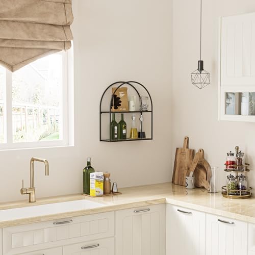 Crofy 2-Tier Arched Wall Shelf with Black Frame & Transparent Shelves - Image 4