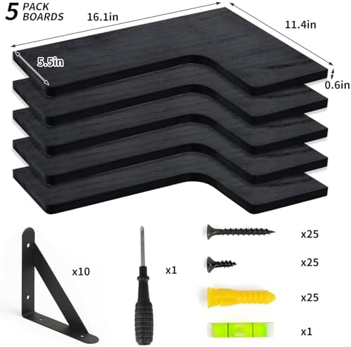 Fixwal Conner Shelves Wall Mounted for Decor, Black Set of 5 - Image 4
