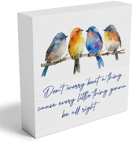 Funny Inspirational Wooden Sign,Every Little Thing Is Gonna Be All Right,Plaque with Watercolor Birds,Positive Desk Decor for Home Office,Uplifting Gifts for Women Teachers Friends,Graduation Gift by Woght