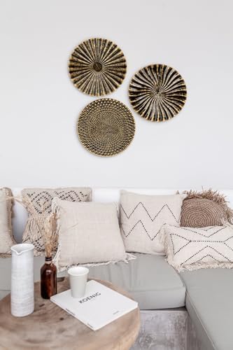 Briful 12" Wall Décor Pack of 3 Metal Gold & Black Washed Starbursts Radial Plate Wall Art Modern Accent Hanging Wall Decorations For Home Office Bedroom Or Living Room Wall Sculptures - Image 6