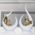 2 PCS White Gold Home Decor Accent Ceramic Statue Abstract Sculptures Centerpieces Mid Century Modern Decor for Tables Coffee Table top Decorations for Living Room Desktop Shelf Dining Room Kitchen by Dlfghos