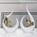 2 PCS White Gold Home Decor Accent Ceramic Statue Abstract Sculptures Centerpieces Mid Century Modern Decor for Tables Coffee Table top Decorations for Living Room Desktop Shelf Dining Room Kitchen by Dlfghos