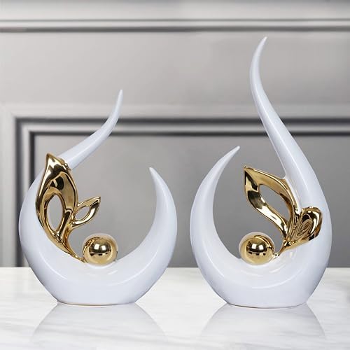 2 PCS White Gold Home Decor Accent Ceramic Statue Abstract Sculptures Centerpieces Mid Century Modern Decor for Tables Coffee Table top Decorations for Living Room Desktop Shelf Dining Room Kitchen by Dlfghos