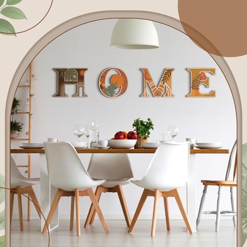 Honoson 4 Pcs Orange Boho Wall Art Decor Aesthetic Wood Home Letters Sign Hanging Orange Abstract Wall Art Rustic Farmhouse Geometric Sun Moon Leaves for Decorative Living Room Kitchen Bedroom - Image 3