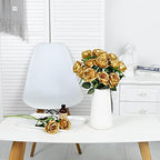 10pcs Gold Roses Artificial Flowers, Realistic Faux Rose with Long Stem - Image 6