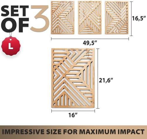 qmmp Modern Wooden Wall Sculptures - Set of 3 - Home Decor Accent - Large Wall Art for Living Room, Bedroom, Office - Easy Installation (Oak, Large - Direction) - Image 5