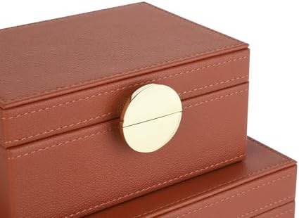 HofferRuffer Faux Leather Jewelry Boxes, Decorative Boxes Storage Accessory Organizer with Gold Hardware Decor, Classic Vegan Leather Set of 2 Pieces (Brown) - Image 6