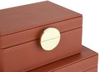 HofferRuffer Faux Leather Jewelry Boxes, Decorative Boxes Storage Accessory Organizer with Gold Hardware Decor, Classic Vegan Leather Set of 2 Pieces (Brown) - Image 6