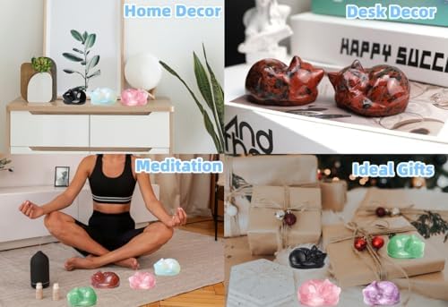 QINJIEJIE 2" Red Obsidian Cat Crystals Decor Statue Sleeping Cat Figurines - Image 6