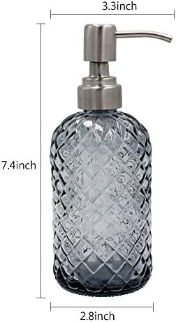 16oz Diamond Pattern Glass Soap Dispenser with Rust Resistant Pump - Image 3
