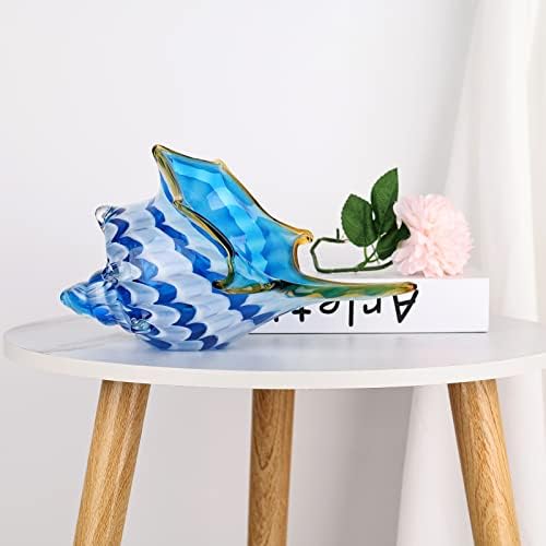 Hand Blown Glass Shell Decoration, Modern Art Glass Conch Statue, Blue and White Home Decorative Shells for Home Living Room, Coffee Table, TV Stand, entryway Entrance, Mantelpiece Decoration - Image 4