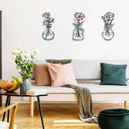 ARTINME 3 Pieces Metal Flowers Wall Art - 6.2X 11.4 Inch Colorful Iron Floral Wall Decor for Home Indoor Outdoor Decoration - Housewarming Gifts (Blue) - Image 3