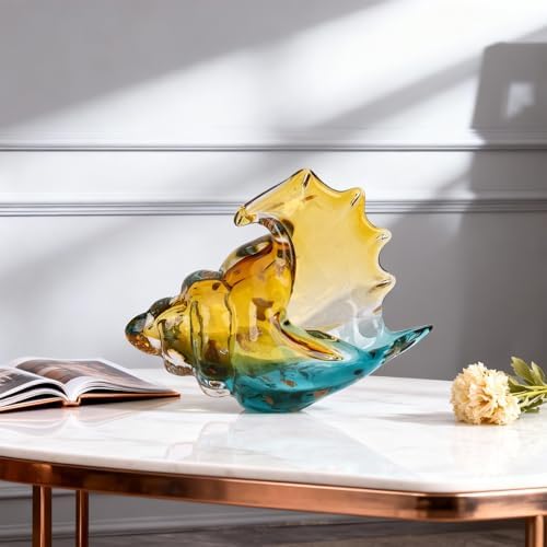 Hand-Blown Glass Conch Sculpture, Coastal Home Decor Conch Horn, Glass Art Seashell Ornament, Office, Living Room Tabletop Centerpiece, Bathroom Shelf top and Cabinet Decoration. - Image 5