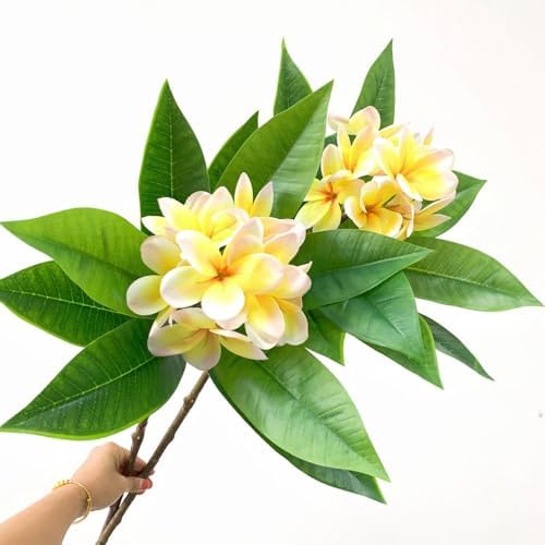 XIYUAN 35.5 Inch Artificial Frangipani Flower 2 Pack Lifelike Real Touch Artificial Plumeria Flowers,for Home Vase Garden Decoration Party Wedding Bouquet (Yellow) by XIYUAN