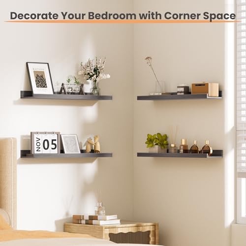 upsimples Floating Shelves for Wall Decor and Storage, Grey, 6Pcs 23.6'' - Image 2