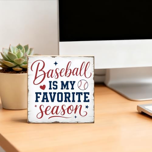 TOUNER Baseball Is My Favorite Season Wooden Box Sign Funny Game Day Decor - Image 4