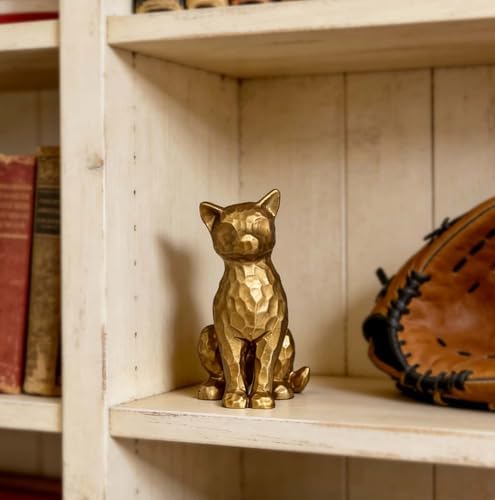 Brushed Vintage Gold Cat Figurine Statue Shelf Decor Gift - Image 3