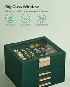 SONGMICS Jewelry Box Organizer, 4-Layer Storage with 3 Drawers, Glass Lid - Image 4