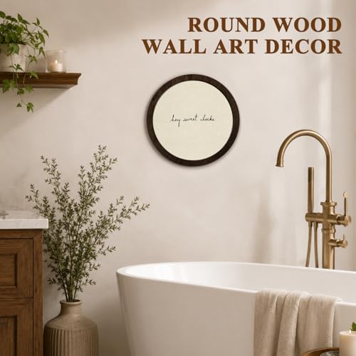 CFFJLHN Funny Bathroom Wall Art Decor, Hey Sweet Cheeks Neutral Minimalist Quirky Humorous Round Wood Hanging Wall Decor for Bathroom Washroom Restroom, 10x10 Inch - Image 2