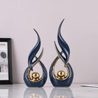 2 PCS Blue Gold Ceramic Statues For Home Decor Accents, Modern Abstract Art Sculptures, Elegant Tabletop Decorative Objects For Dining Room, Entryway, Tv Stand, Mantel, Coffee Table Centerpieces - Image 6